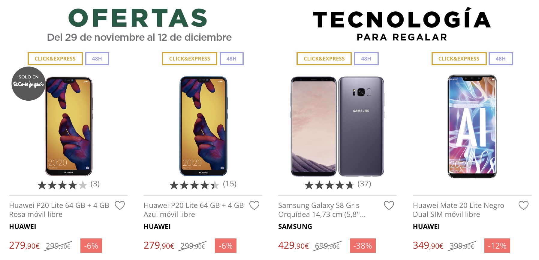 Ofertas móviles El Corte Inglés, diciembre 2018