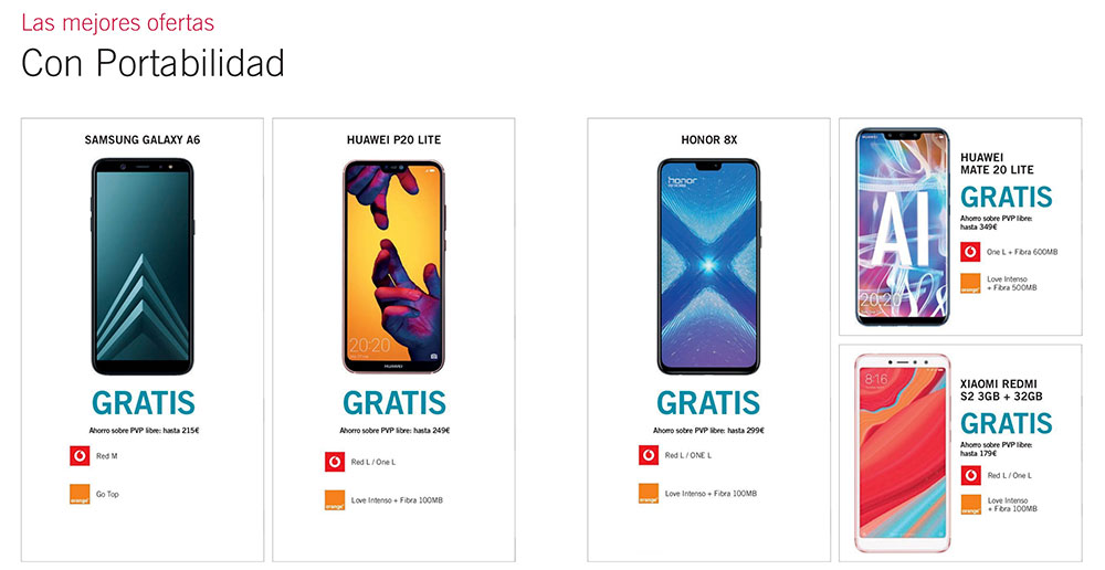 Móviles gratis con Orange y Vodafone, febrero 2019