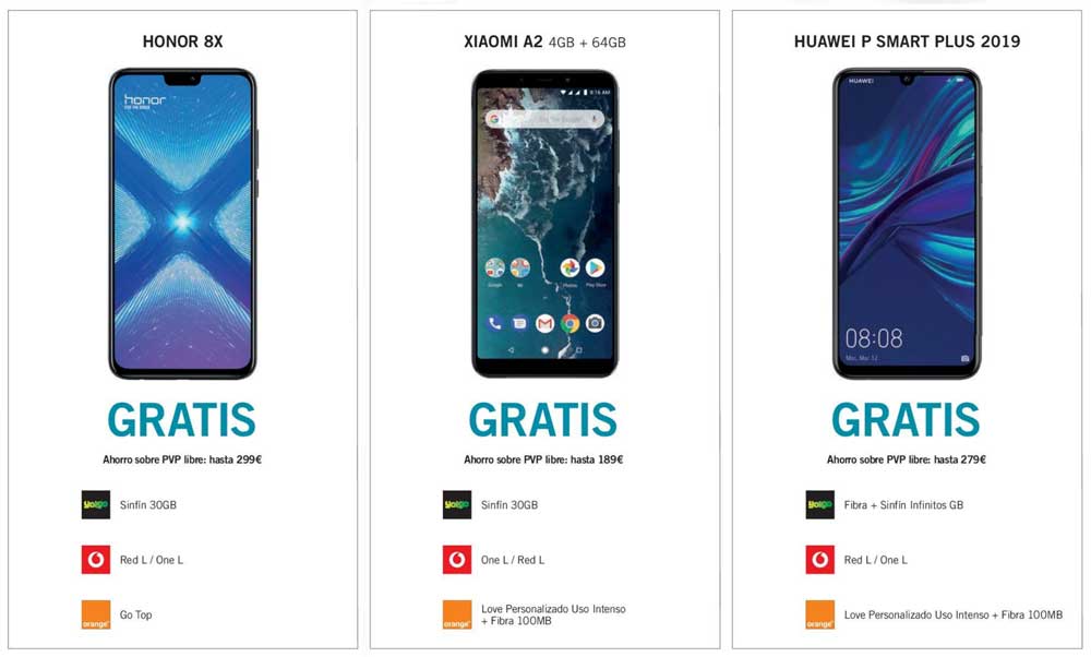 Móviles gratis con Vodafone y Orange, abril 2019